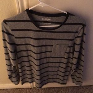 Gray w Navy Stripes Longsleeve T-Shirt